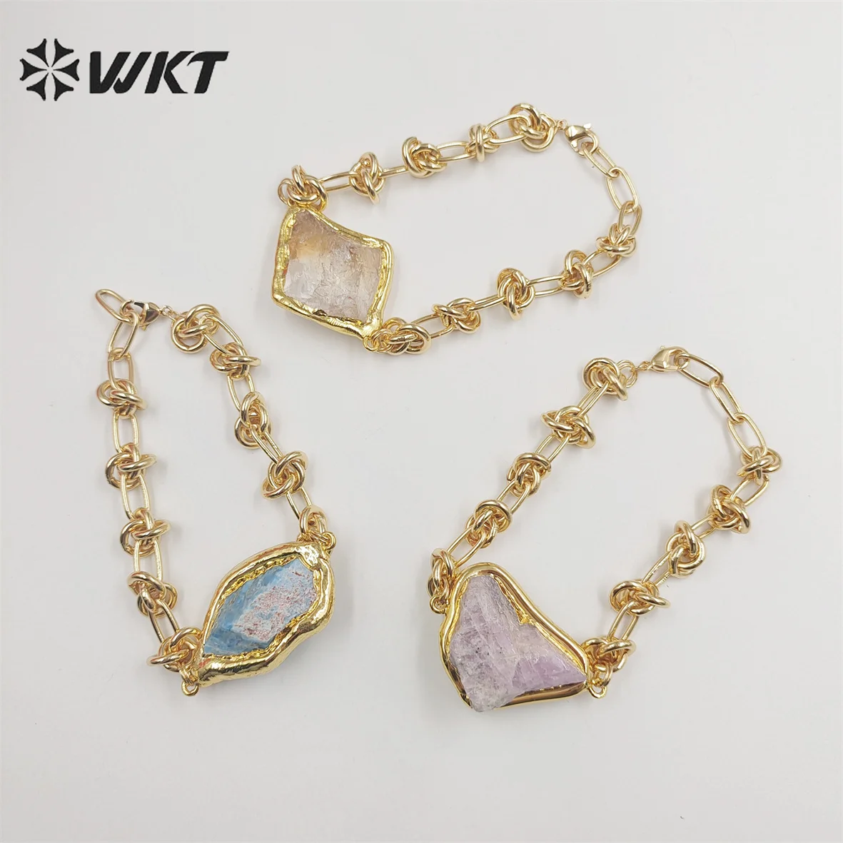 WT-B614 Women Elegant fashion gold plated Raw Apatite Quartz bracelets With Knotted Chain 10pcs