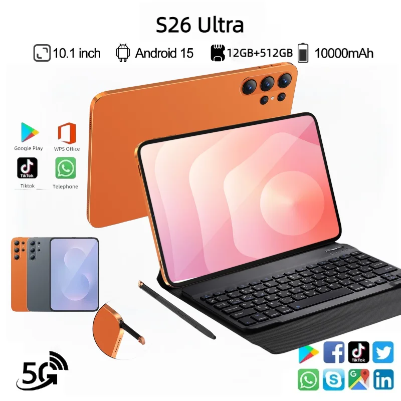 2026 New S26-Ultra Tablet PC Android 15 10.1“ 12GB 512GB 5G Dual SIM Phone Call GPS WiFi Bluetooth Google Student Game Tablet