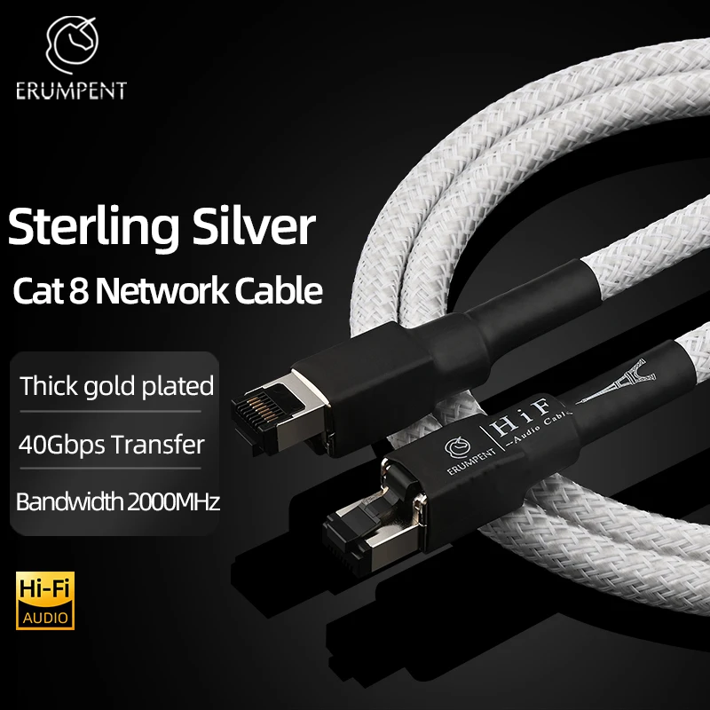 하이엔드 CAT 8 순은 네트워크 케이블 HiFi 오디오 이더넷 케이블 고속 40Gbps 2000MHz RJ45 네트워크 라인 (라우터/노트북용)
