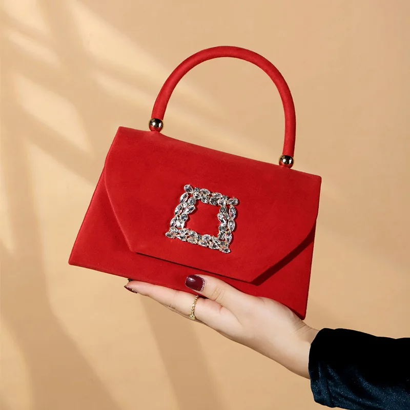 Elegant Fashion Shiny Corduroy Dinner Bag Lady's Wedding Handbag for Party and Dance Crossbody Bags Women Red Top-handle Bags