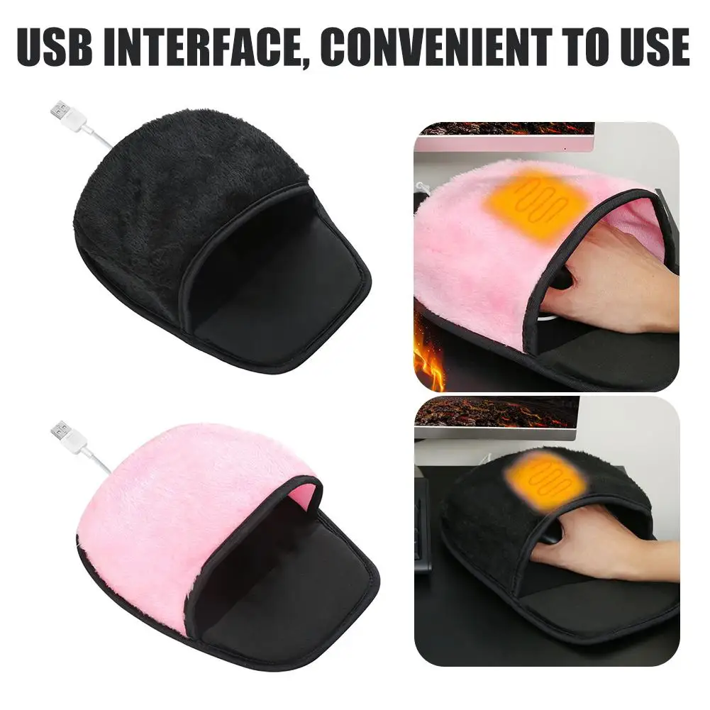 Winter Usb Heated Hand Warmer Mouse Cover Heat-insulating Mouse Pad Typing Hand Warmer Christmas Gift For Home Work Office Desk