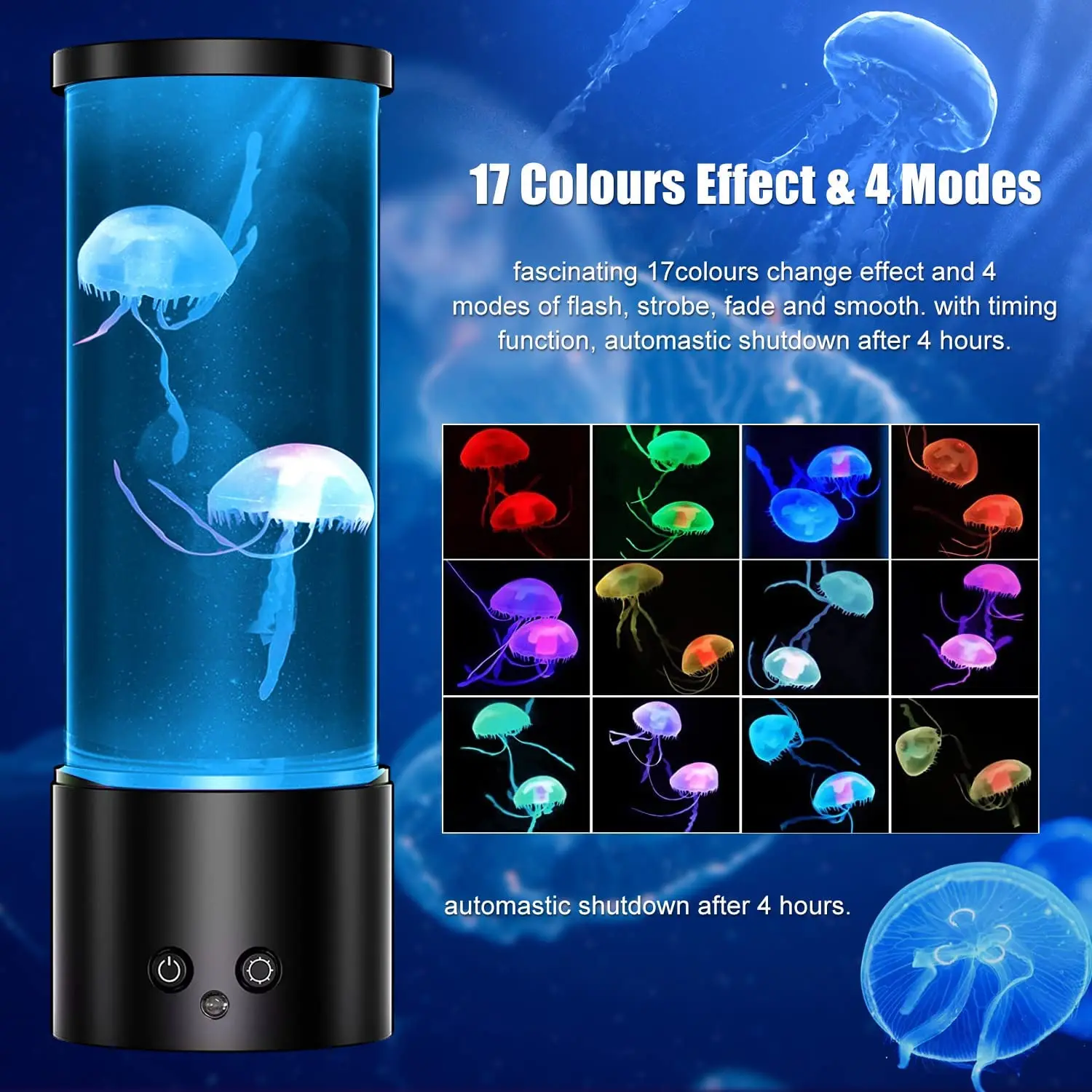 Silent Jellyfish Lave Lamp LED Tank with Color Changing Aquarium Relax Mood Night Light for Kids Remote Control Gift Home Office