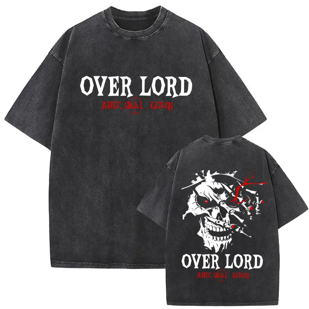

Washed Vintage Anime Overlord Ainz Ooal Gown Over Lord Graphic T-shirt Men Casual Oversized T Shirt Male Retro Skeleton T-shirts