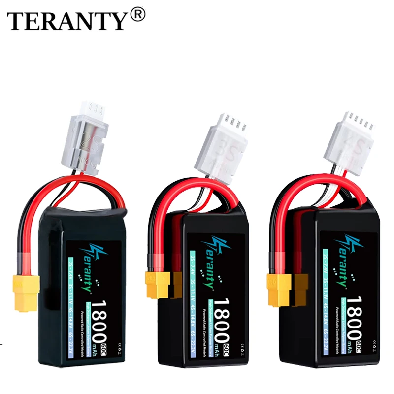 3Pcs TERANTY 2S 3S 4S 1800mAh Lipo Battery 60C With T XT30 XT60 JST for RC Car Truck Buggy FPV Drone Helicopter Airplane Hobby