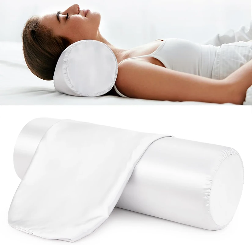 2Pcs Satin Neck Roll Pillowcases with Zipper Cylinder Pillow Case for Bedroom Living Room Sofa Round Neck Cervical Pillow Covers