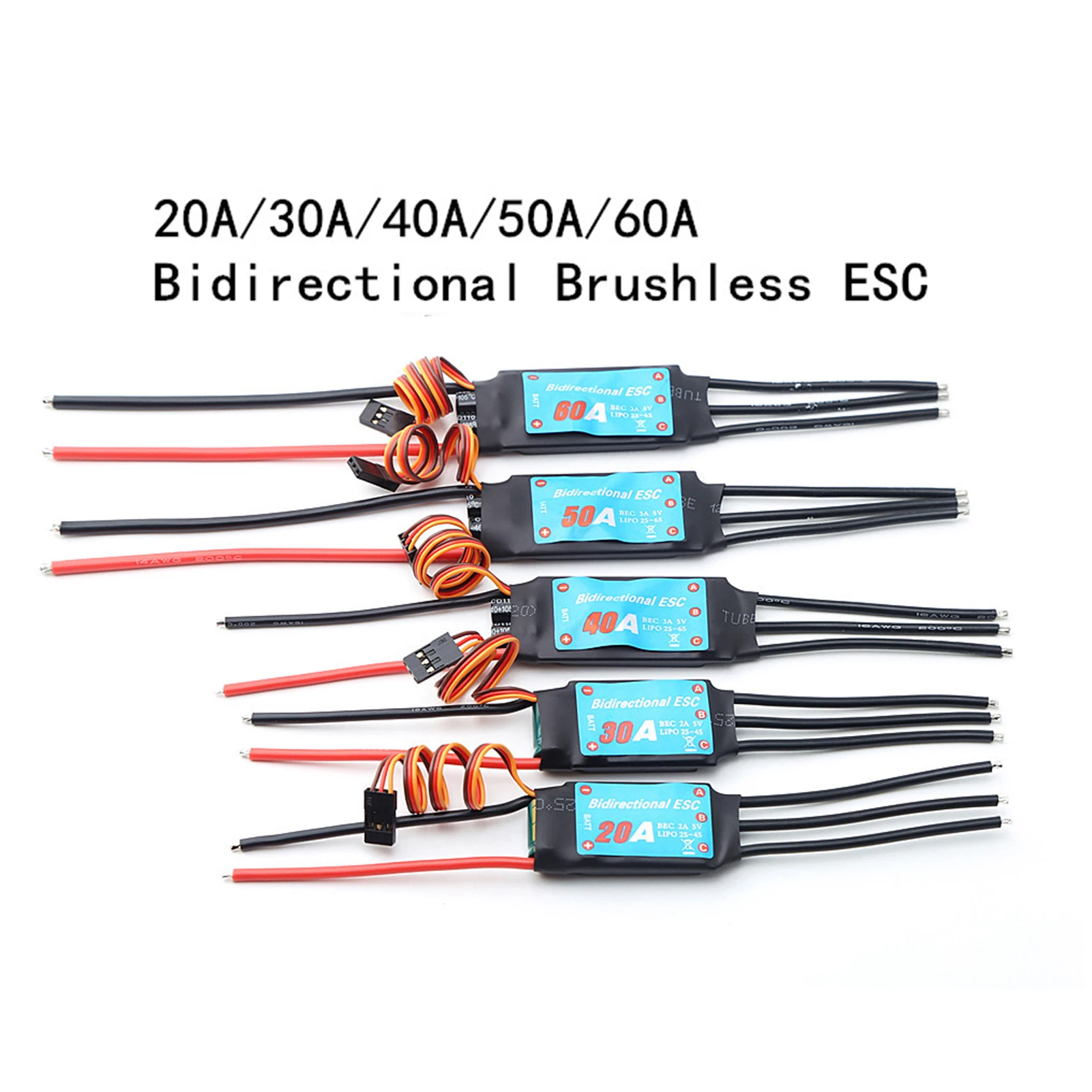 30A/40A Brushless ESC Bidirectional Electronic Speed Controller for RC Car Boat Remote Control Ship Bidirectional Brushless ESC