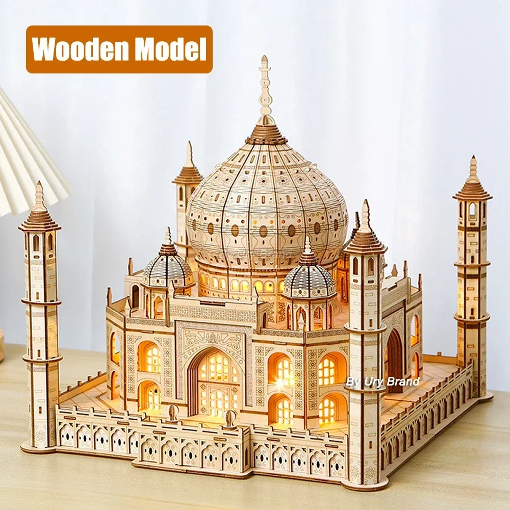 3D ไม้ Puzzle House Royal Castle Taj Mahal Light ชิ้นส่วนของเล่นสำหรับเด็กผู้ใหญ่ DIY ชุดตกแต่งโต๊ะสำหรับของขวัญ