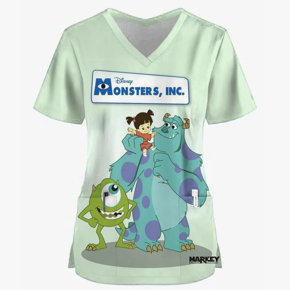 Surgical Uniforms Woman Disney Toy Story print Surgical Uniforms V-Neck Short Sleeve Patch Pocket Women's Scrub Medical Clothes