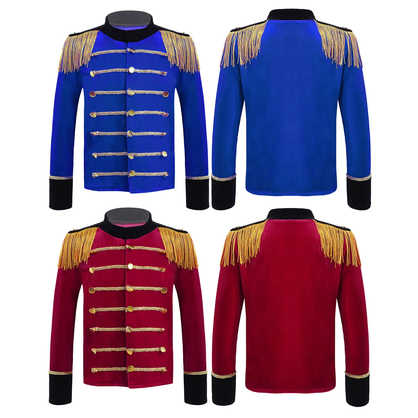 Crianças Meninos Circo Ringmaster Trajes Tambor Trompete Equipe Honra Guarda Uniforme Veludo Mangas Compridas Borlas Ouro Braid Trim Tops + Chapéu