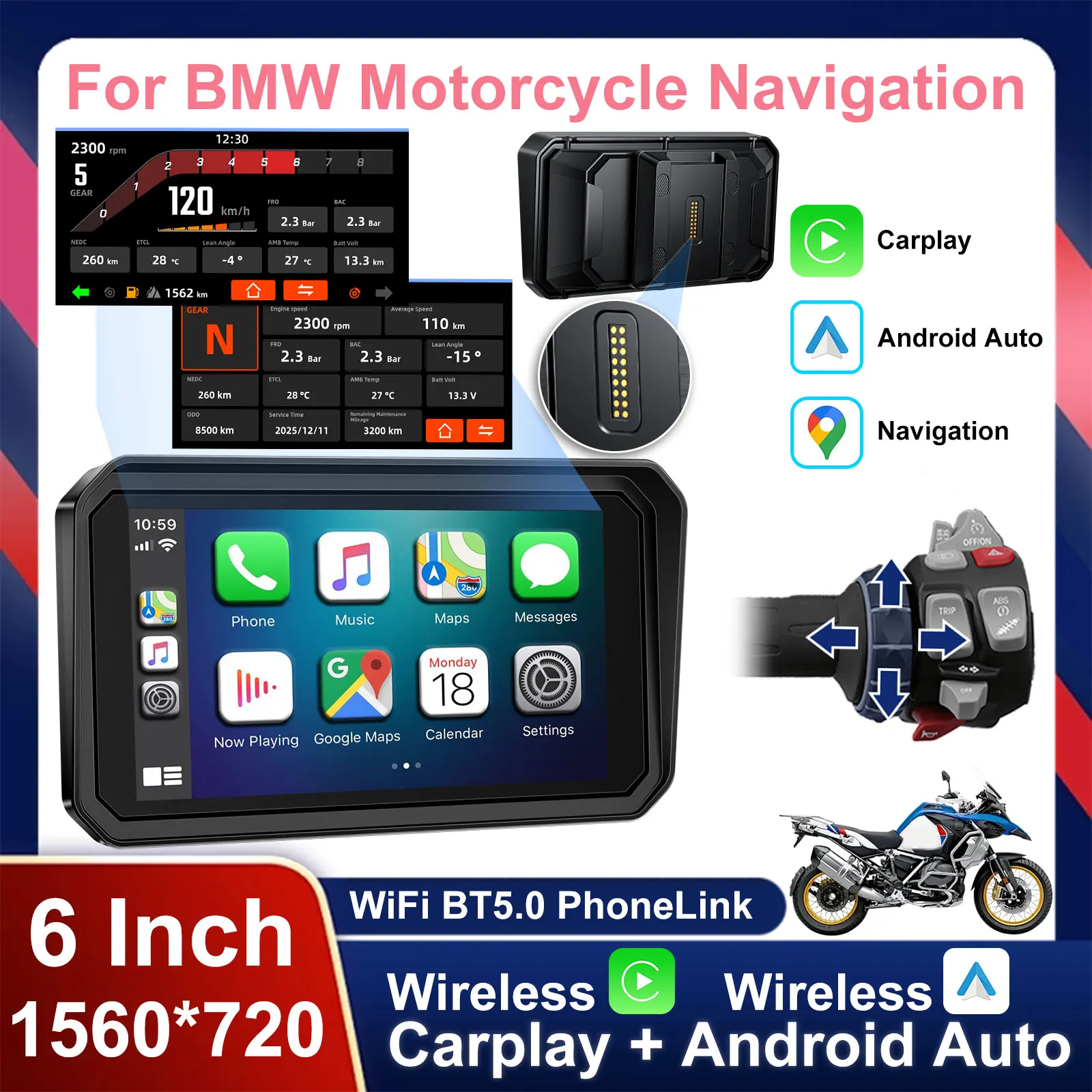 

WEUASTE 6 inch Motorcycle Wireless CarPlay Android Auto GPS Navigation DVR For BMW R1200GS R1250GS F800 F900 With Wonder Wheel