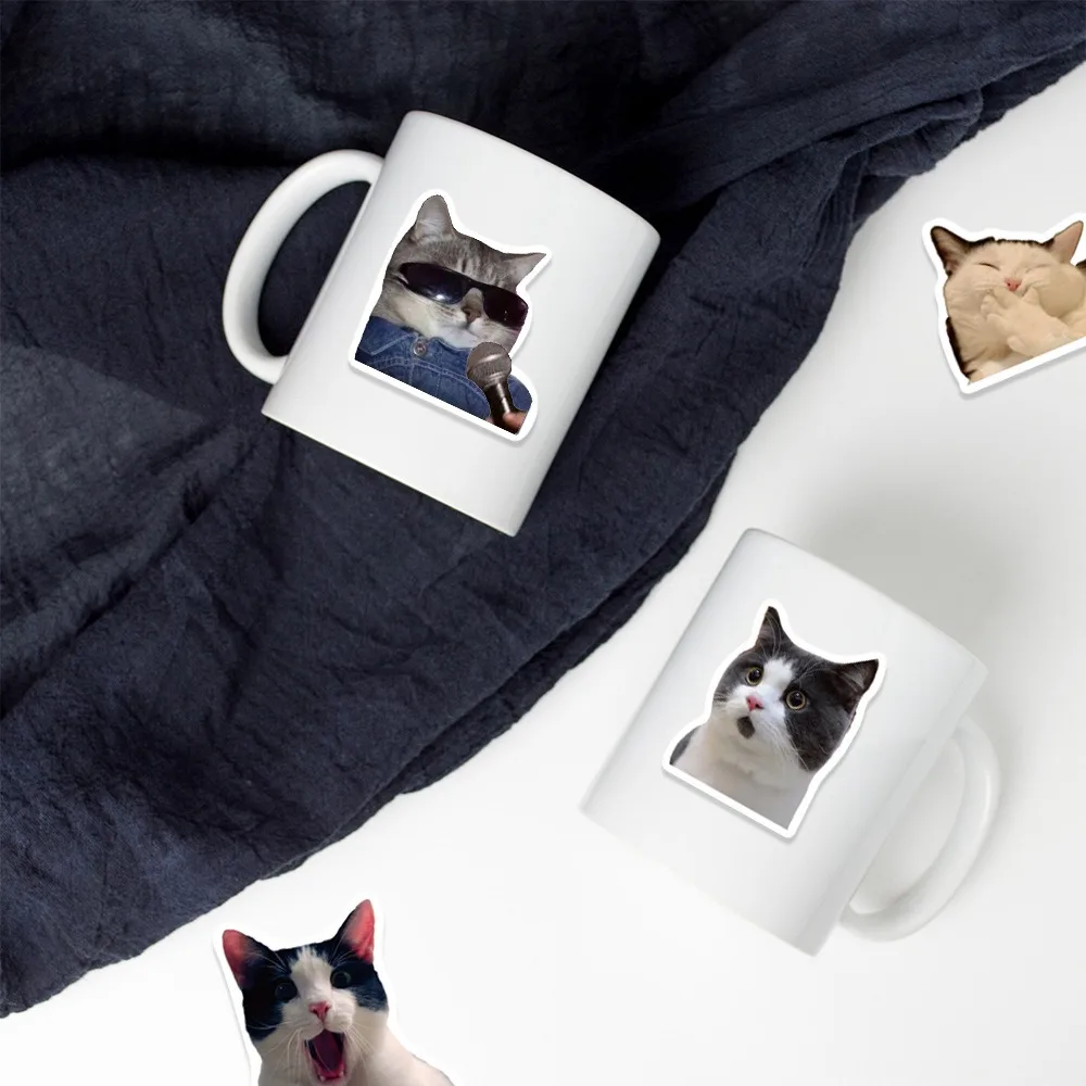 50pcs New MEME Network Popular Cat Stickers Animals Cartoon Notebook Stickers Various Funny Cat Stickers Phone Case