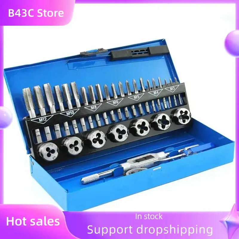 

B14C Metric 32Pcs/Set Tap Die Set M3-M12 Thread Repair Tools Kit Taper Plug Wrench Nut Bolt Screw M3 M5 M6 M8 M10 M12