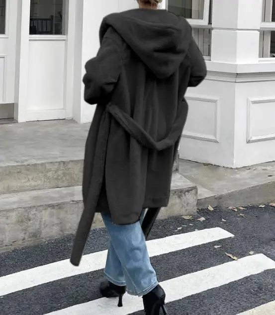 

Women Long Jacket Autumn and Winter New Style Elegant Temperament Long Sleeved Hooded Windbreaker Coat for Women's Clothing