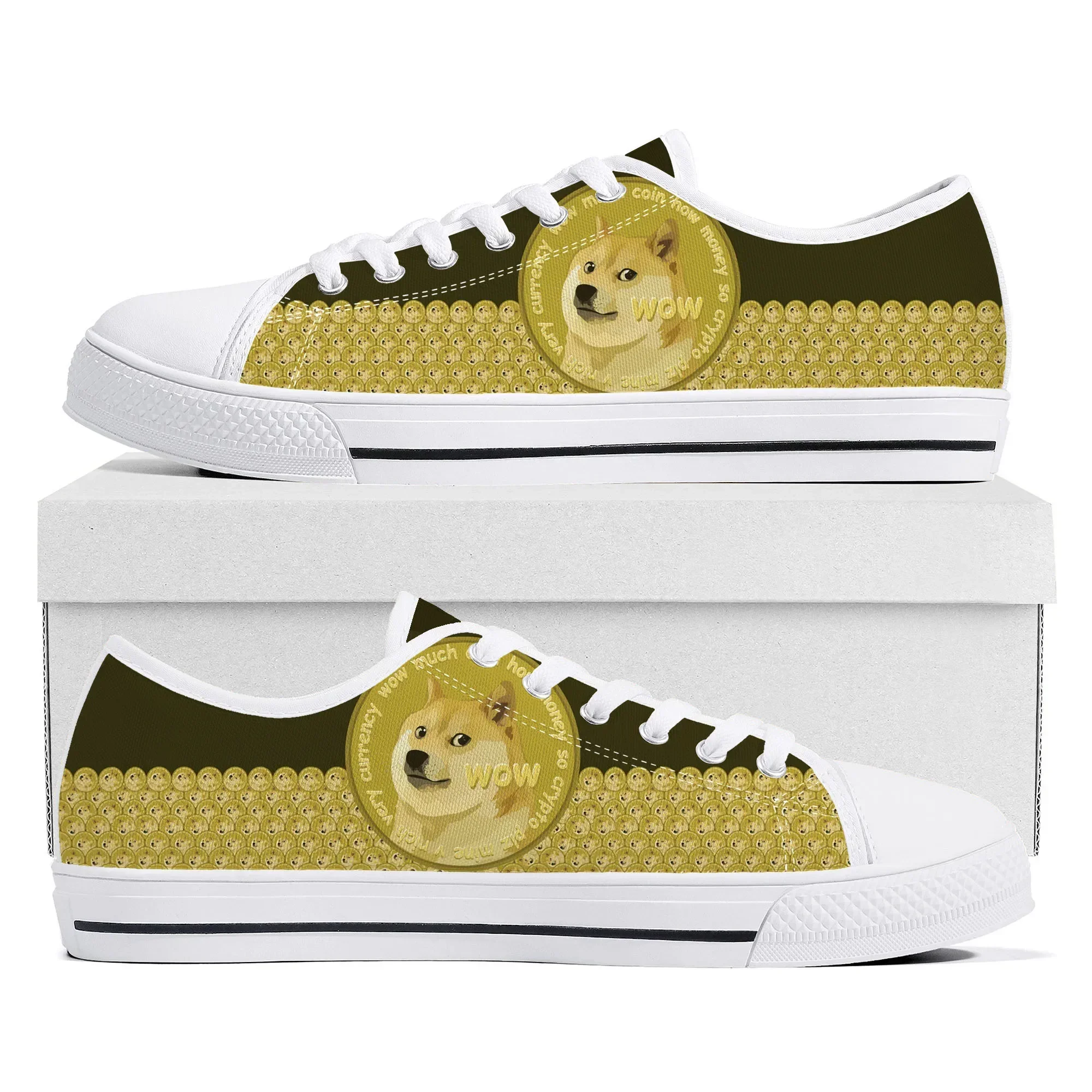 Dogecoin Crypto Currency Dog Coin Low Top Sneakers High Quality Mens Womens Canvas Sneaker Couple Shoes Custom Shoe