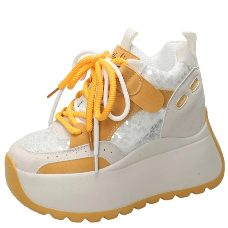 

Женские кроссовки на массивном каблуке 10 см, весенне-осенняя дышащая повседневная обувь, обувь на танкетке и платформе, Chaussures Femme, спортивная обувь для папы