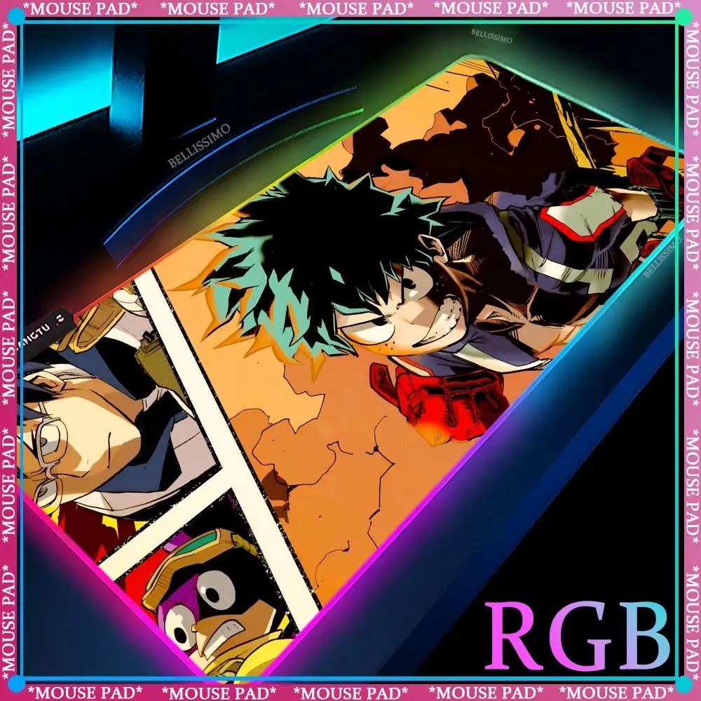 Imagem -02 - Mouse Pad com Design Rgb Anime Tamanho Grande Xxl M-my H-hero Academia Tapetes de Mesa Acessórios para Jogos