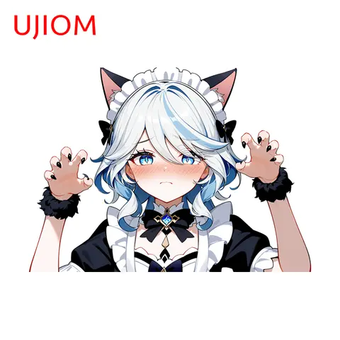 UJIOM Lovely Cats Ear Girl Naklejka ścienna Trendy Maid Uniform Furina Graffiti Naklejka Winylowe tapety do pokoju dziecięcego