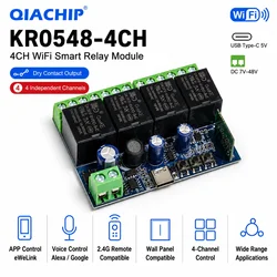 Commutateur WiFi intelligent sans fil, minuterie, télécommande de téléphone, EWeLink, Google Home, technologie DC, 5V, 12V, 24V, 48V, 4CH