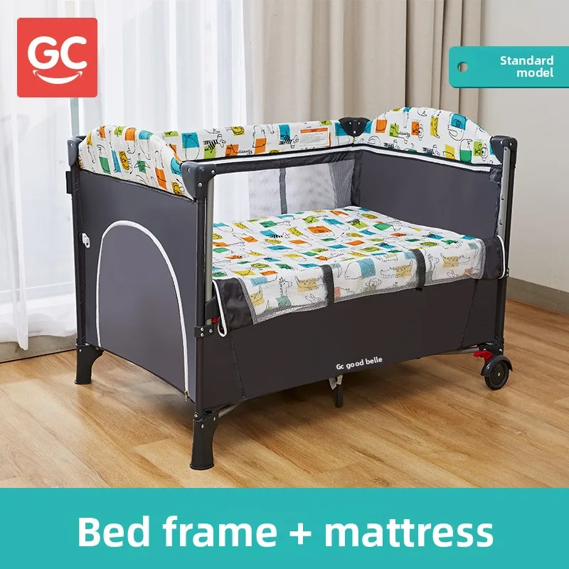 Portable foldable crib Splicing Bedside Baby bed Cradle Lifting  Splicing
