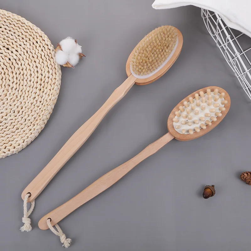 Dry Skin Wood Body Brush Exfoliation Natural Bristle Back Brush Massager Bath Shower Back Spa Scrubber Dry Massage Brush Tools