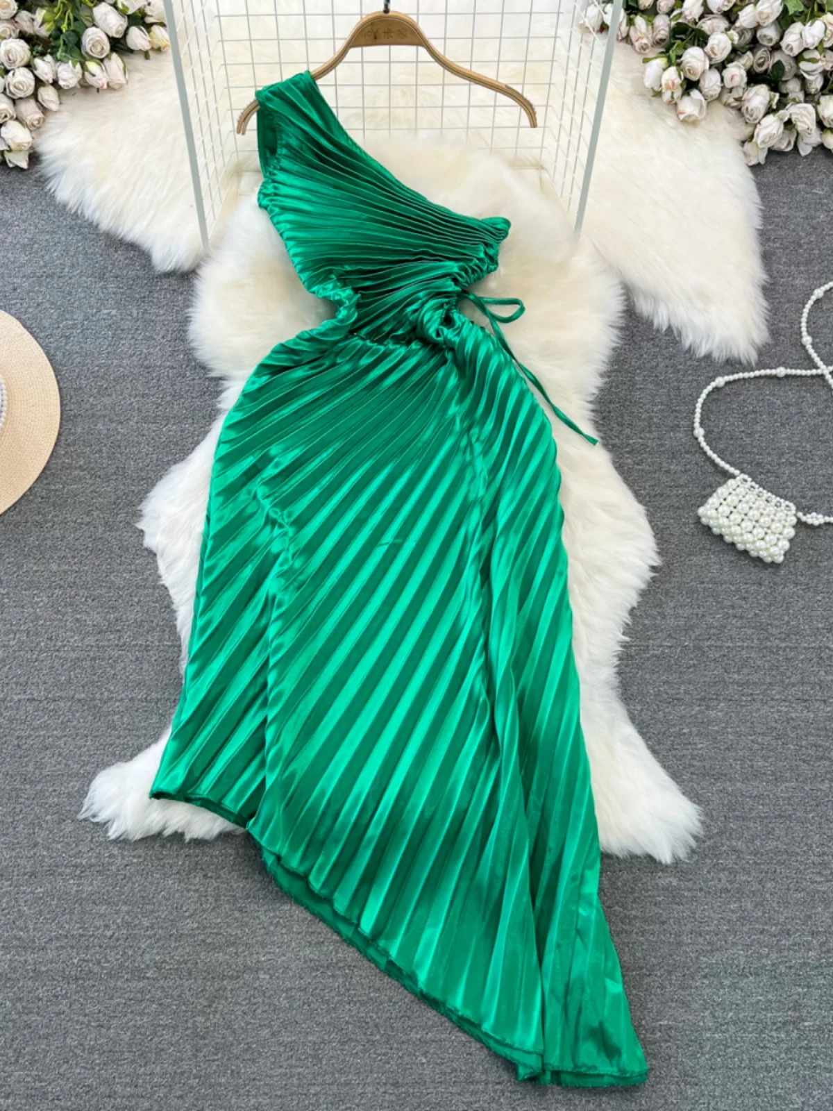 Ele A-Line Midi Dr Beach Vaion Svel Gored Saia l Cintura Emagrecimento Faionable Off-oulder Decorte Lateral