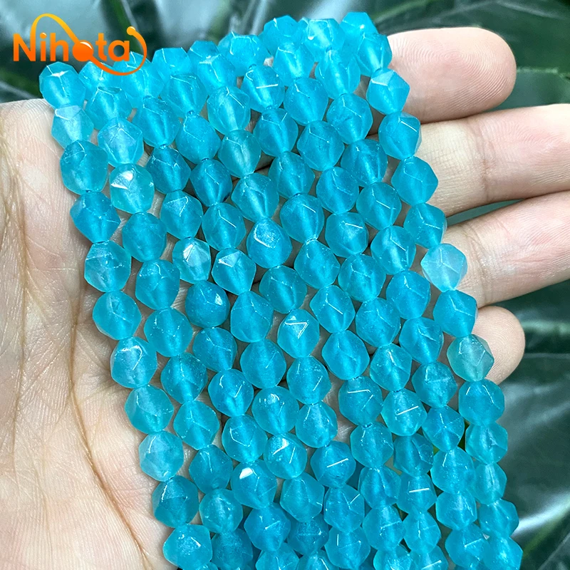 Faceted Natural Stone Blue Amazonite Chalcedony Loose Spacers Beads 8mm for DIY Accessories Necklace Making Jewelry 15