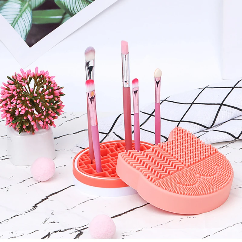 Creative Cosmetic Brush Cleaning Storage Box Silicone Kitty Makeup Brush Drying Brush Holder Cartoon Beauty Rack Scrubbing Pad