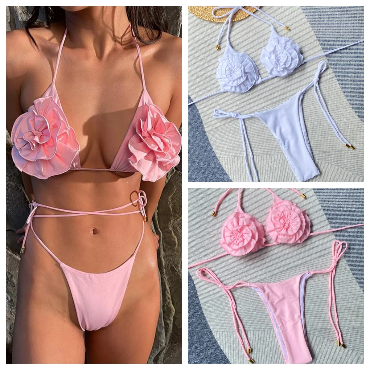 

Solid Sexy Flower Print Bikini Set Women Swimming Suit Padded Bra Biquini 2PCS Swimwear Thong Bathing Suit Brazilian Swimsuit