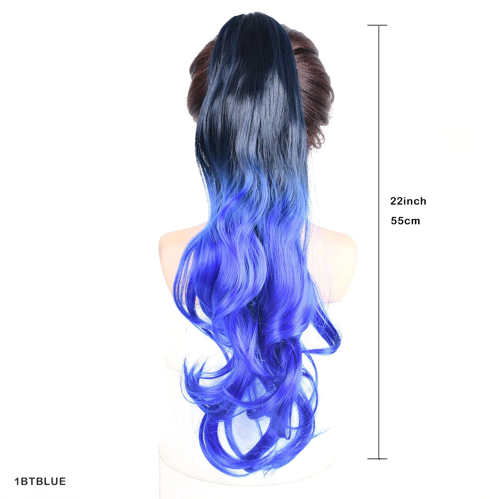 Synthetic Hair Ombre Color Black Blue Blonde Long Wavy Ponytail Extension Claw on Pony Tail False Full Thick Cosplay Hairpiece