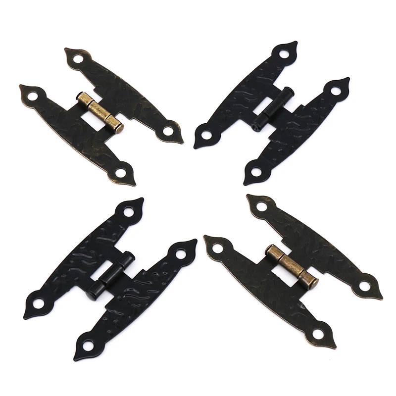 

8pcs H-Shape Vintage Furniture Hinges for Cabinet Jewelry Luggage - Includes Screws 65x36mm Size