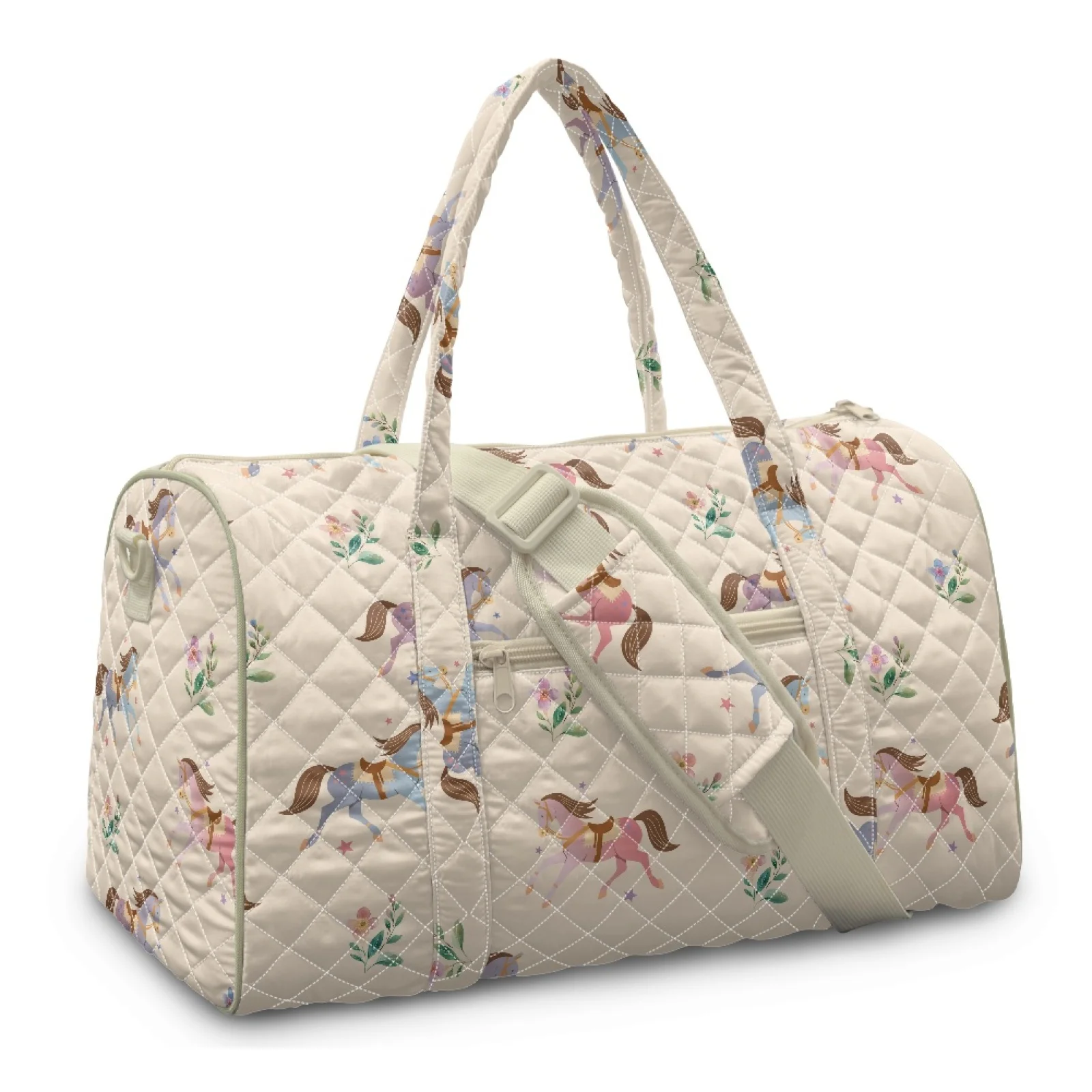 Coloranimal Lightweight Quilted Travel Duffels Large Capacity Quilted Duffle Bag for Beach Women Horse Floral 2026 New