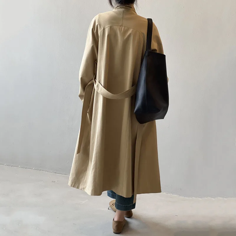 HKSH Frühling Herbst Neue Frauen Lange Trenchcoat Stehkragen Einzigen Taste Einfarbig Koreanische Elegante Casual Jacke Trendy HK11631