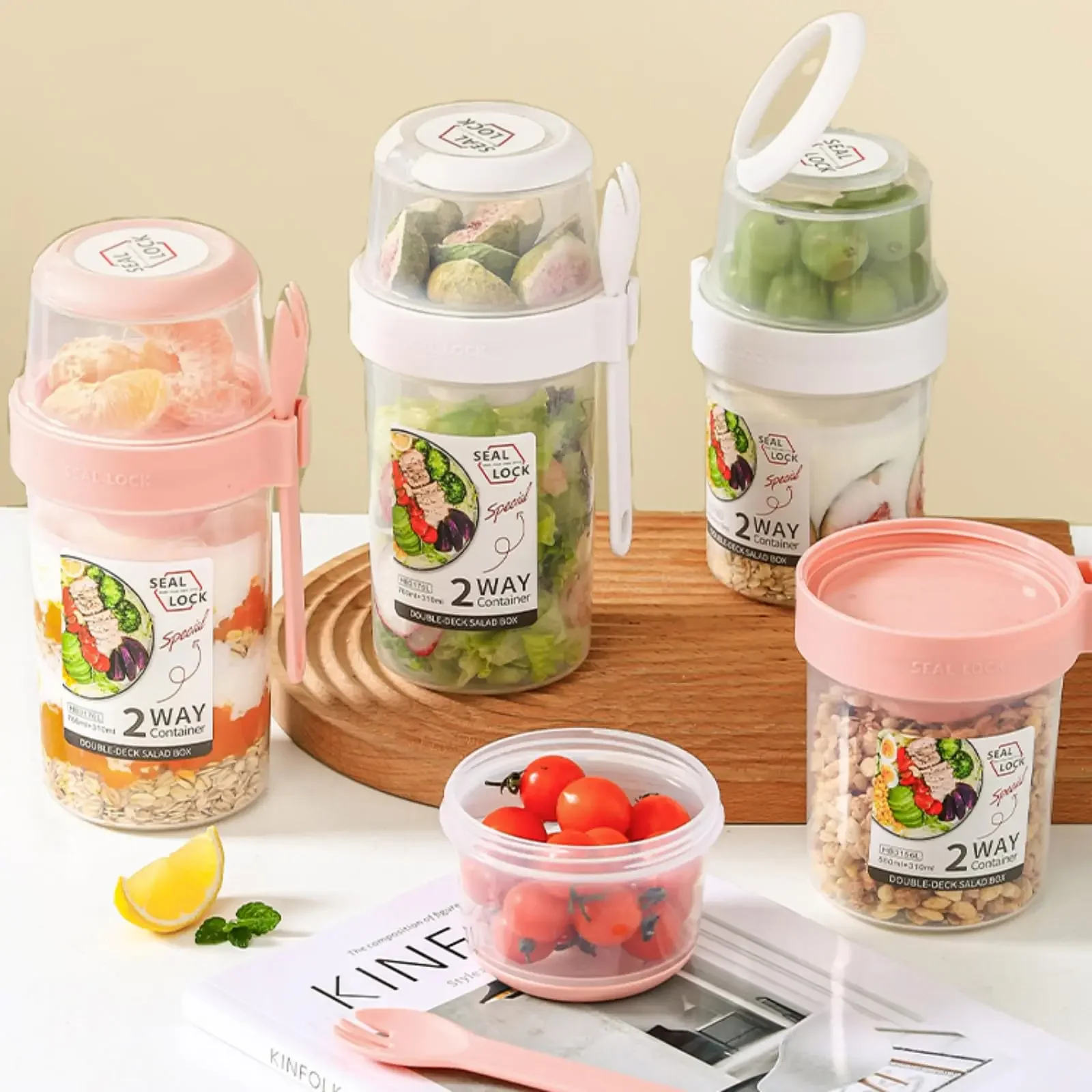 Breakfast On The Go Cups,Salad Cup To Go,Take And Go Yogurt Cereal Overnight Oats Snack Parfait Containers & Salad Dressing Cups