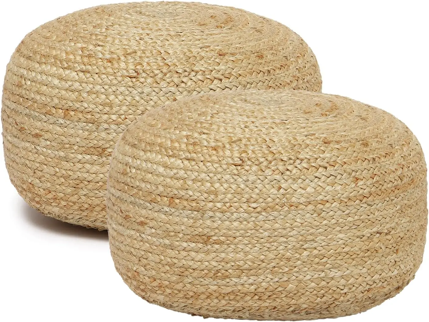 Jute Circular Low Pouf Ottoman - Braided Pouffe Accent Sitting Round Footrest for Living Room, Bedroom, Nursery, kidsroom,