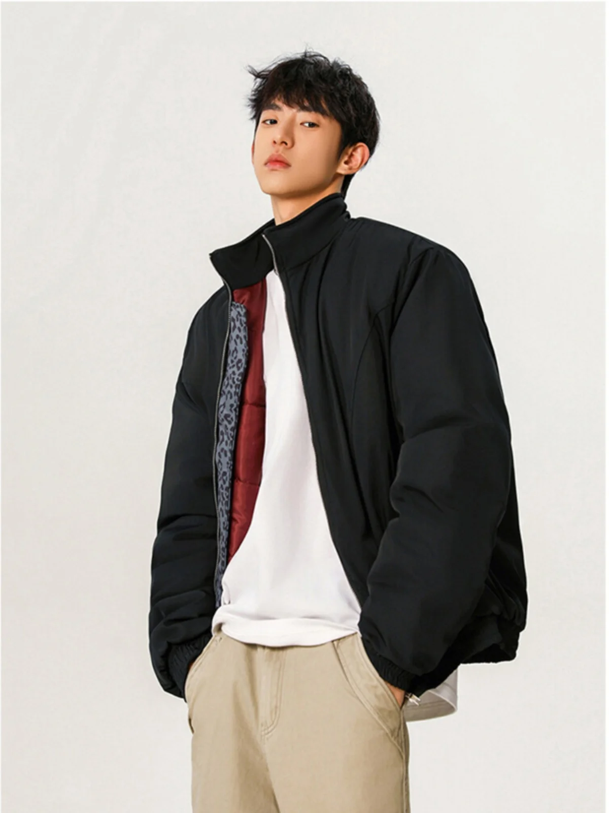 

VVK Men's Cotton Jaet Snake Print Stand Collar Workwear Bomber Pilot Jaet Autumn Winter Casual Loose Fit Polyester Fiber