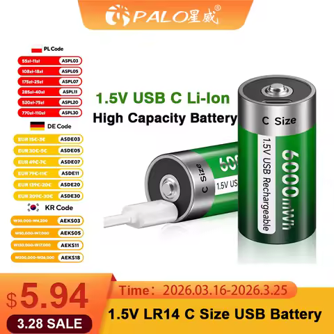 PALO 6000mWh 1.5V C Size Rechargeable Battery Type C USB Charging R14 LR14 Li-ion C Battery Batteries for Flashlight Gas Cooker