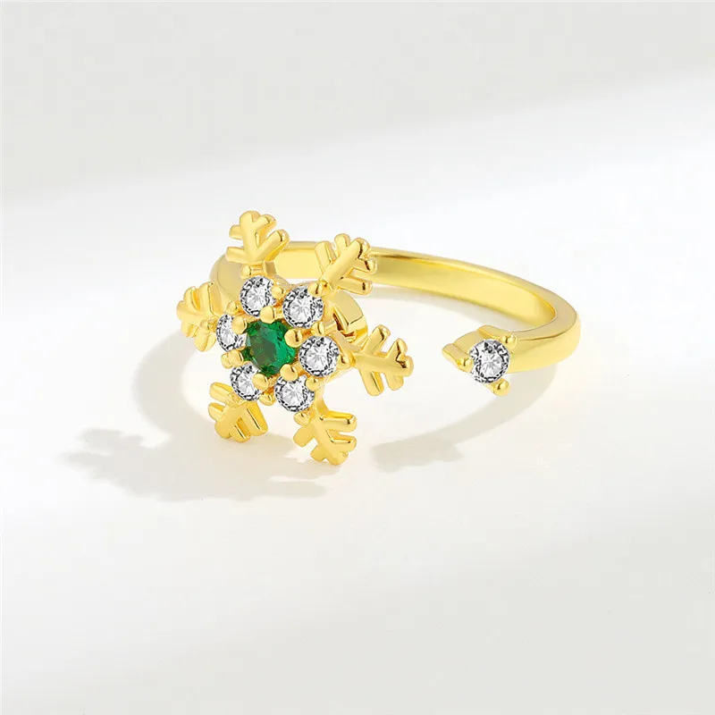 Winter Fashion CZ Snowflake Opening Rings for Women Girls Christmas Jewelry Fidget Anxiety Relaxing Ring New Year Gift