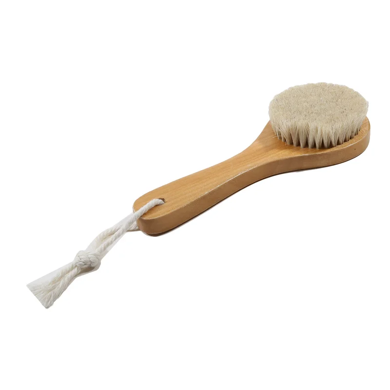 Brosse de douche de massage corporel en bois expansive, crinière de over, poils de cheval, tête ronde, brosse à récurer, soins de la peau, support, brosse sèche