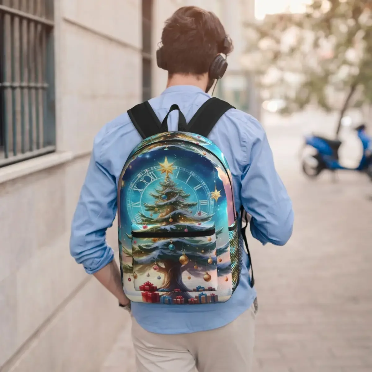 Exquisite Christmas Tree Print Backpack Boys Girls BookBag Kids School Bag Computer Shoulder Bags for Men Women