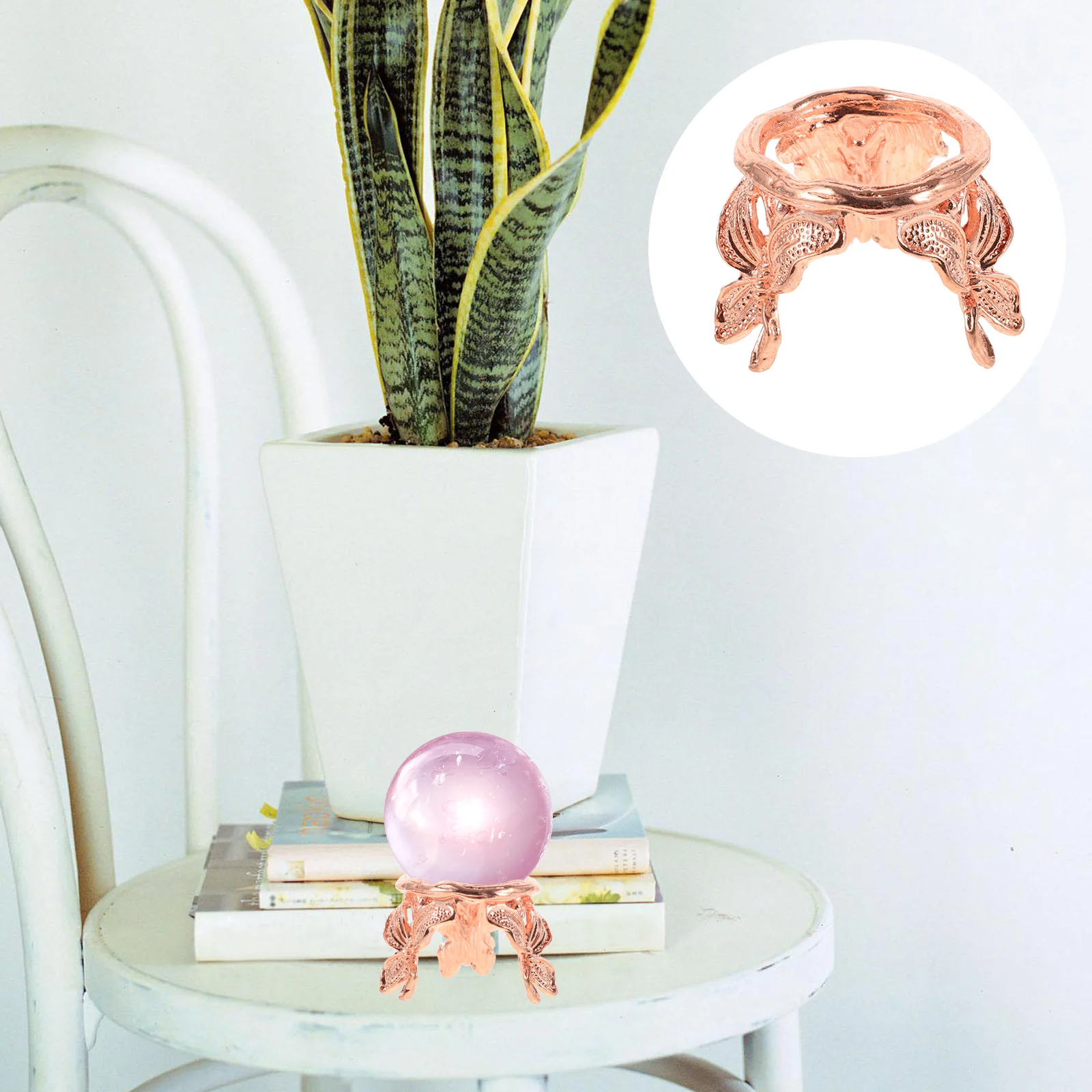 

Crystal Ball Stand Rose Gold Alloy Decorative Pedestal Small Display Sphere Holder Table Centerpiece