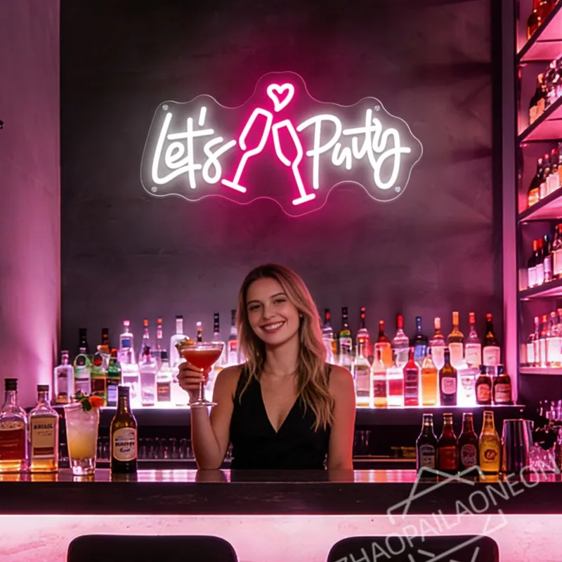 Let's Party Pink Neon Sign LED Wall Decor Aesthetic Neon Light Home Party Bedroom Living Room Bar Birthday Wedding Room Decor