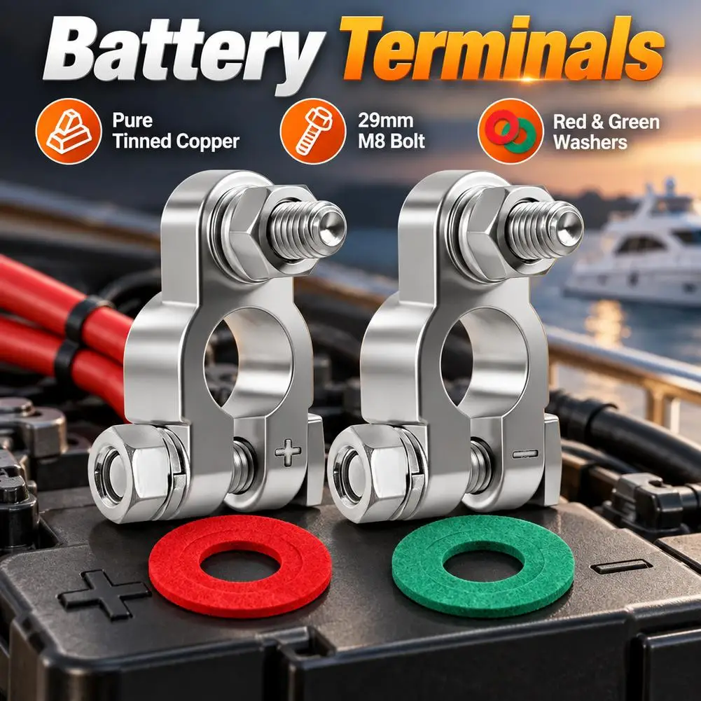 Heavy-Duty Battery Terminal Connectors Positive & Negative Clamps with Rust-Proof Washers for Cars Lorries Boats Car Battery