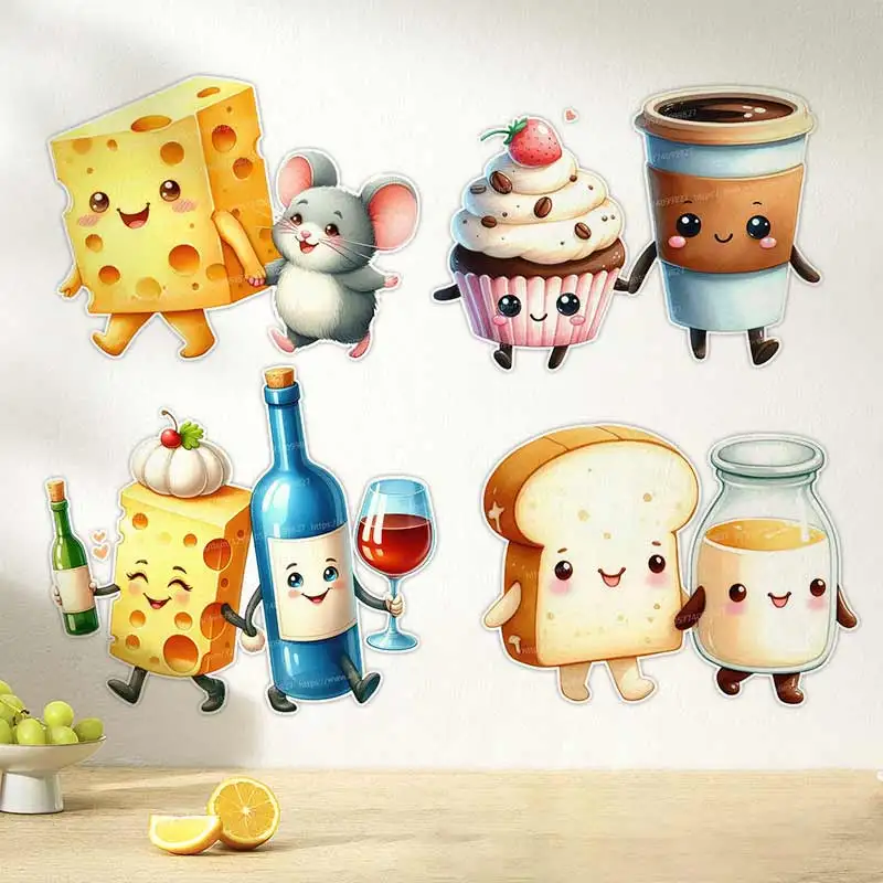 Cute Milk Bread French Fries Wall Stickers Kitchen Decoration Dining Room Living Room Cabinet Refrigerator Home Decoration S580