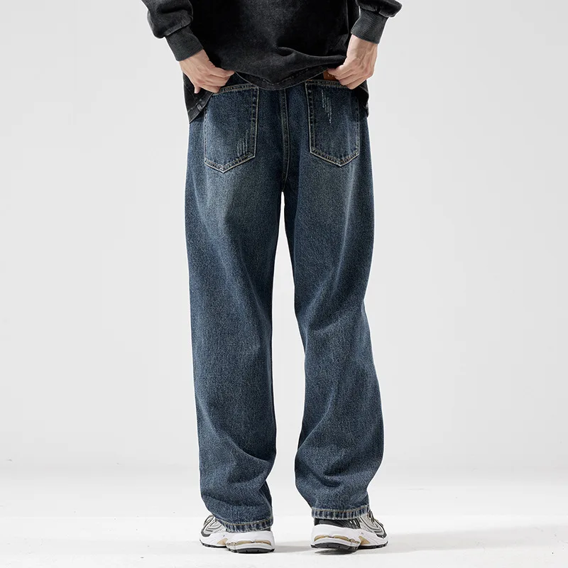 retro vintage jeans for men's autumn and winter new Japanese loose fitting straight leg floor pants cargo pants  streetwear men