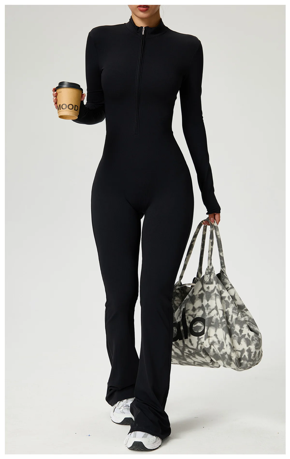 Neuer Reißverschluss-Jumpsuit mit Schlaghose Damenkleidung Sportbekleidung Gym Yoga Sportsets Spandex Nylon Trainingssets Damen Trainingsanzug – Detail 20