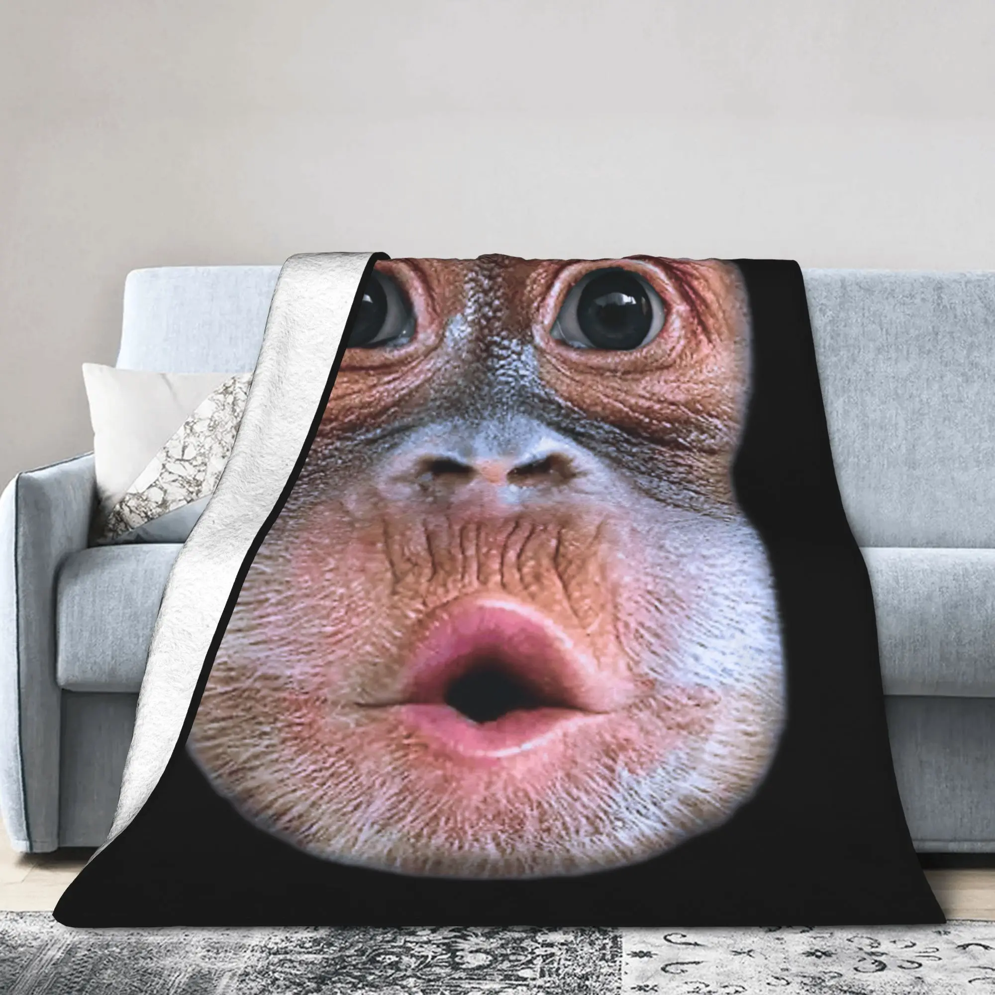 Funny Monkey Blowing Stomach Face Blankets Flannel Print Meme Multifunction Lightweight Bedding Throw Blankets for Bedroom