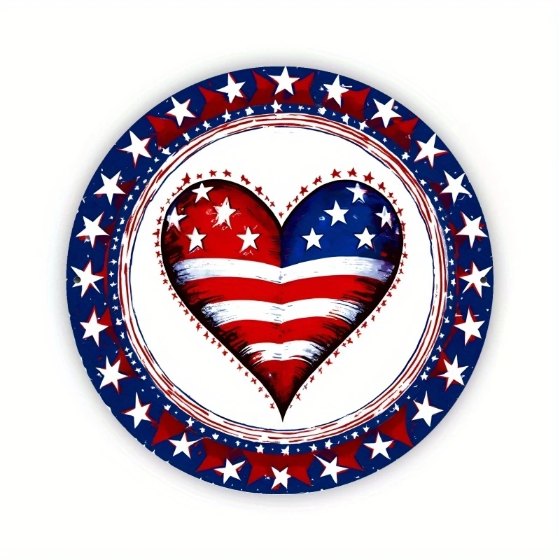 

1 Piece 2D Heart Shaped American Flag Pattern Wooden Disc Sign 8 Inch Fits Home Cafe Bar Garden Decorative Wall Plaque