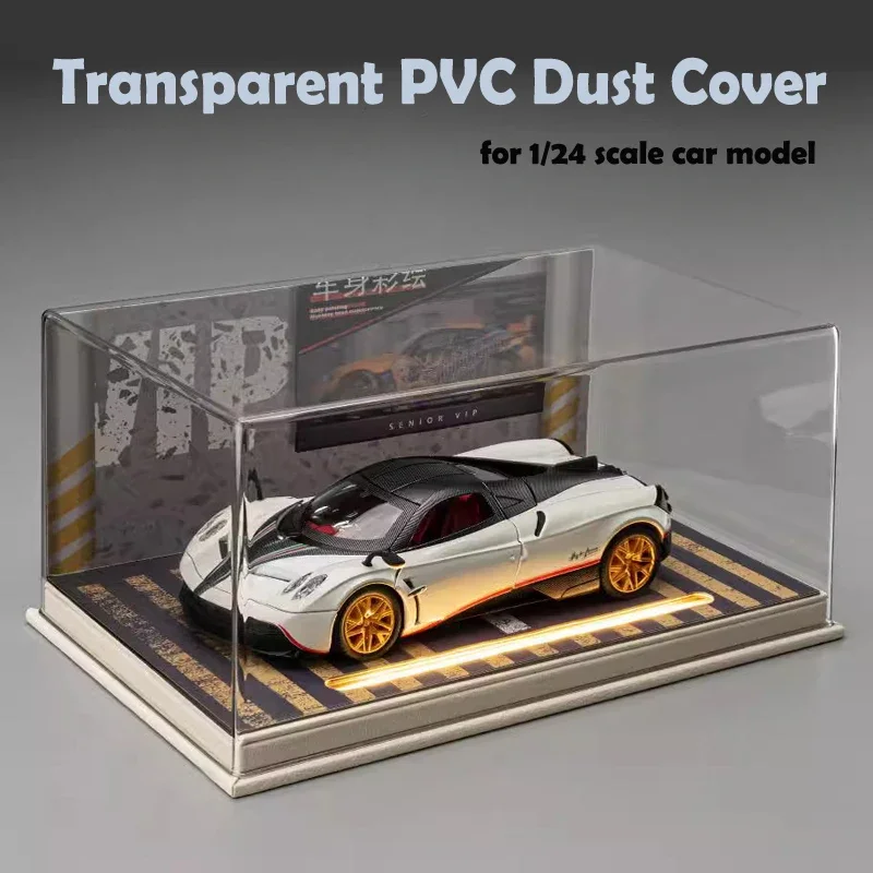 High transparent PVC Display Box For Car Model Leather And Wood Lighting Dust Cover 1/24 Scale Parking Lot Showcase Kid Toy