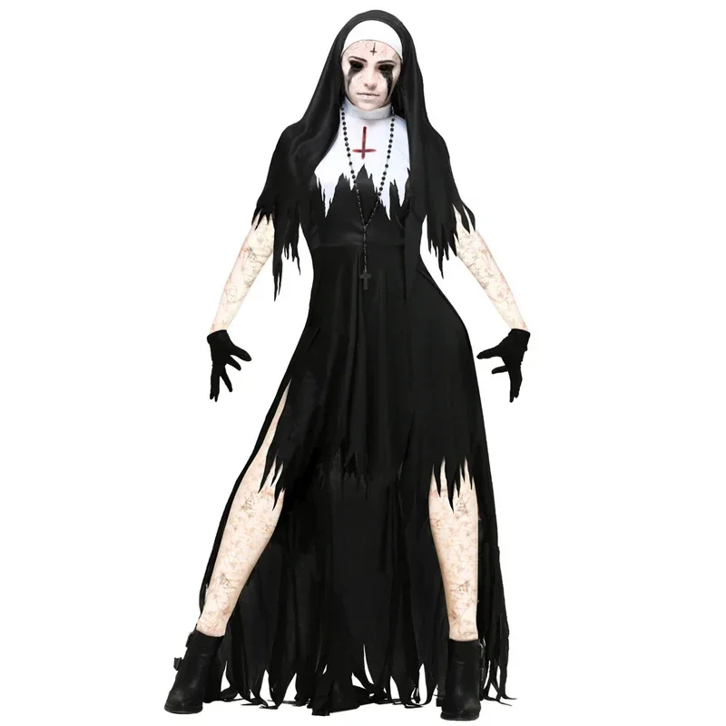 Halloween Scary Demon Nun Graveyard Corpse Zombie Fancy Dress Costume