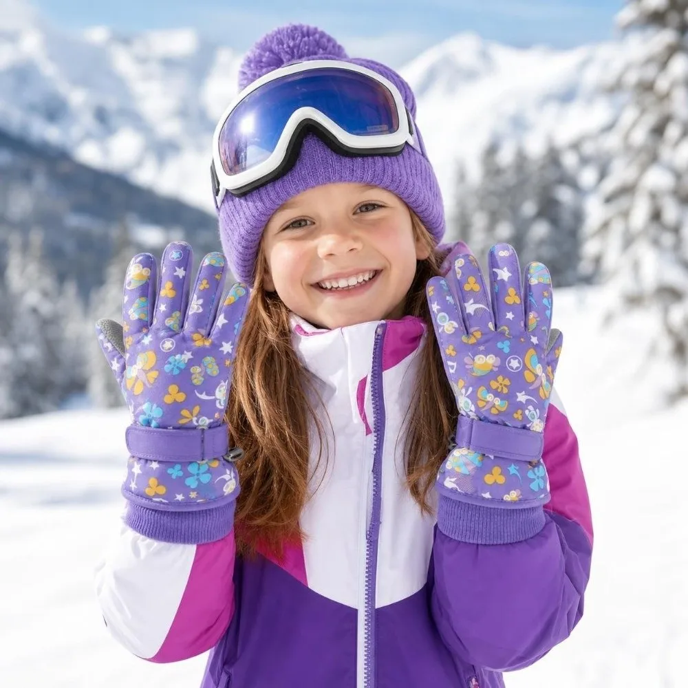 Breathable Waterproof Winter Snowboard Gloves Cartoon Thicken Warm Gloves Lightweight Windproof Kids Gloves Riding
